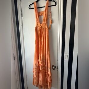 Free People orange boho maxi dress size small